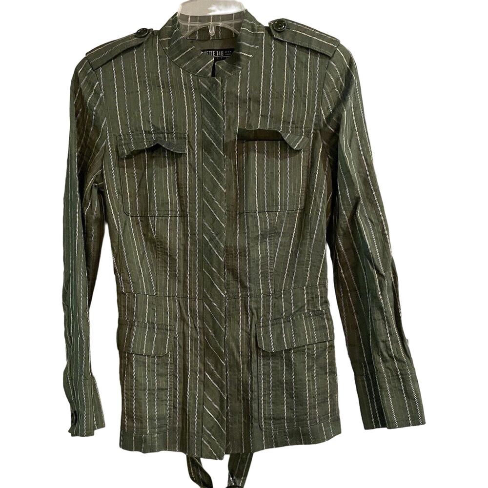 Lafayette 148 Blazer Striped Linen Belted Tie Utility‎ Jacket Womens Size 4